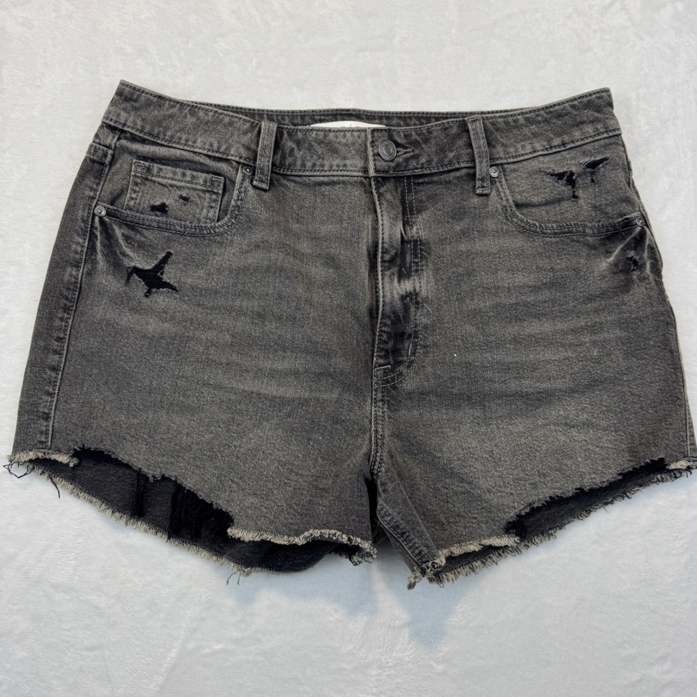 Eunina Lulu Super High Rise Cut Off Shorts Black Distressed Denim Size L